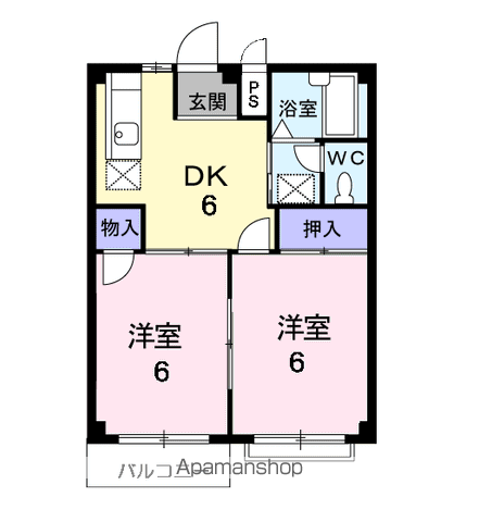 エルディム古谷(2DK/2階)の間取り写真