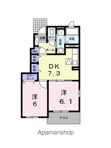 ピュール・クオーレ(2DK/1階)の間取り写真