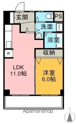 名鉄河和線 住吉町駅 徒歩5分 3階建 築26年(1LDK/2階)の間取り写真