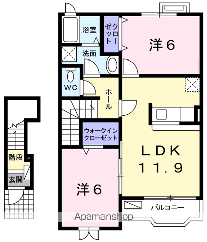 ヴィラ カルム(2LDK/2階)の間取り写真