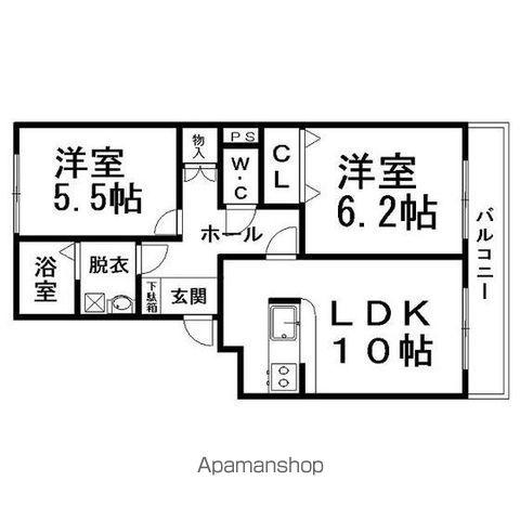 フェリスタ北4条(2LDK/1階)の間取り写真