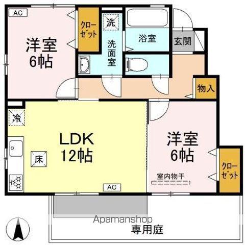 グランドソレイユ悠 B棟(2LDK/1階)の間取り写真