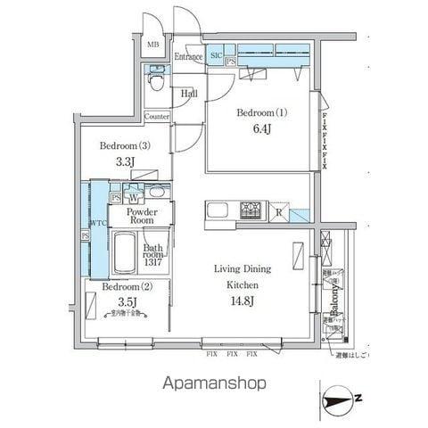 デュオフラッツ千歳船橋(3LDK/4階)の間取り写真