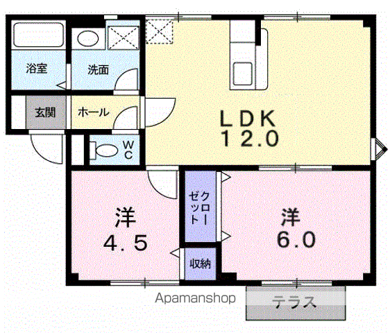 メゾン花梨Ⅱ(2LDK/1階)の間取り写真