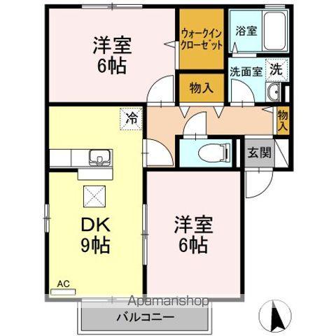 ラ・ヴェール B棟(2DK/1階)の間取り写真