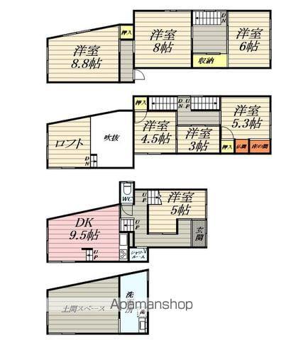福井鉄道福武線 花堂駅 徒歩3分 3階建 築55年(7DK)の間取り写真