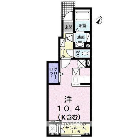 グラシオッソ坂井 Ⅲ(ワンルーム/1階)の間取り写真