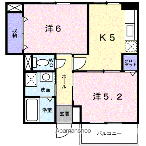 ハッピ-・エディ・タウン(2K/1階)の間取り写真