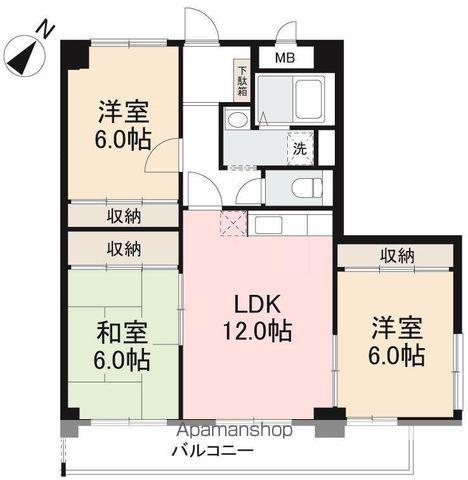 屋島ハイツ(3LDK/2階)の間取り写真