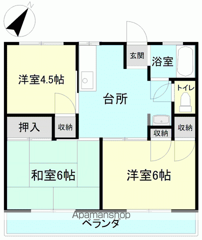 ヒルズ21鶴見坦(3DK/2階)の間取り写真