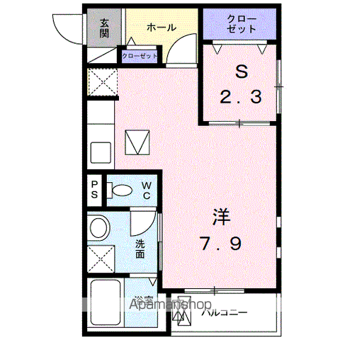 プルメリア(ワンルーム/1階)の間取り写真
