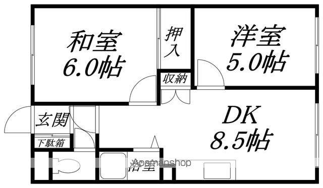 ハイツ美原(2DK/1階)の間取り写真