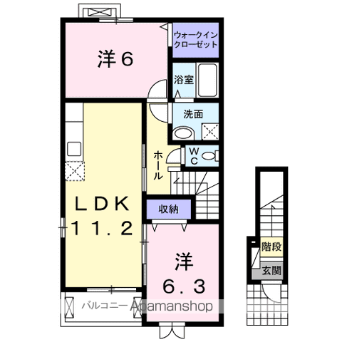 アドヴァンスコートB(2LDK/2階)の間取り写真