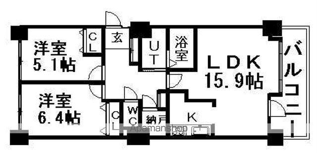 オリエンタルコート大友(2LDK/12階)の間取り写真