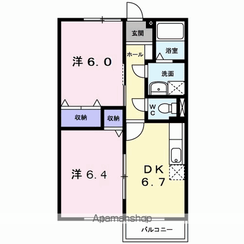 GRANDROUGE塚ノ原Ⅱ(2DK/1階)の間取り写真