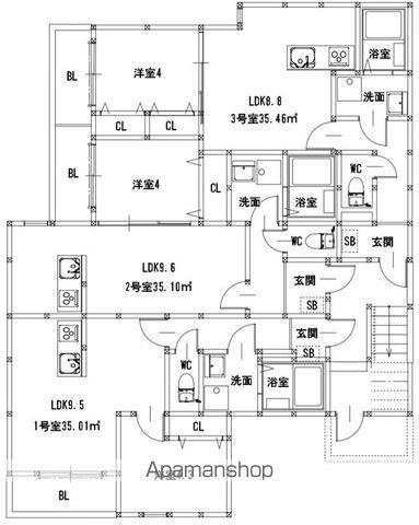 クリーク下山門Ⅱ(1LDK/1階)の間取り写真