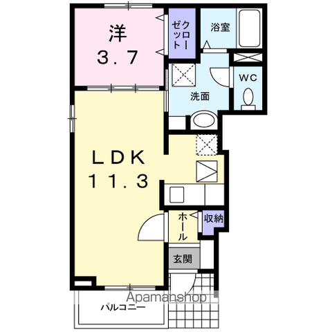 カレント内浜(1LDK/1階)の間取り写真
