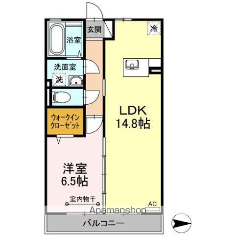 ウィルモア夷山B(1LDK/2階)の間取り写真