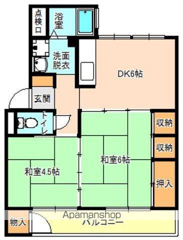 観音アパートD1号棟(2DK/1階)の間取り写真