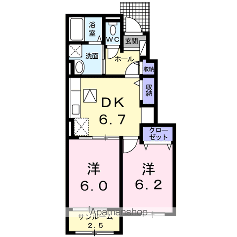 レーヴ Ⅵ(2DK/1階)の間取り写真