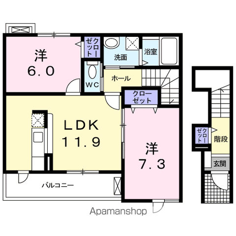 サニーサイド レジデンス(2LDK/2階)の間取り写真