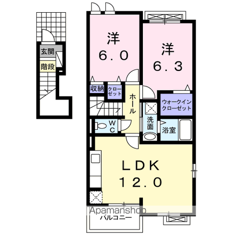 ラ・プロムナードⅡ(2LDK/2階)の間取り写真