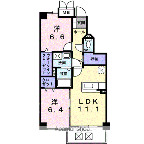 ビサイド・スリー(2LDK/1階)の間取り写真
