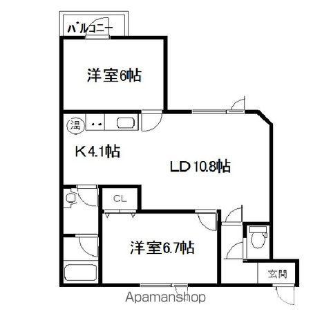 グランドール楡(2LDK/2階)の間取り写真