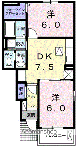 オーガスタⅡ(2DK/1階)の間取り写真