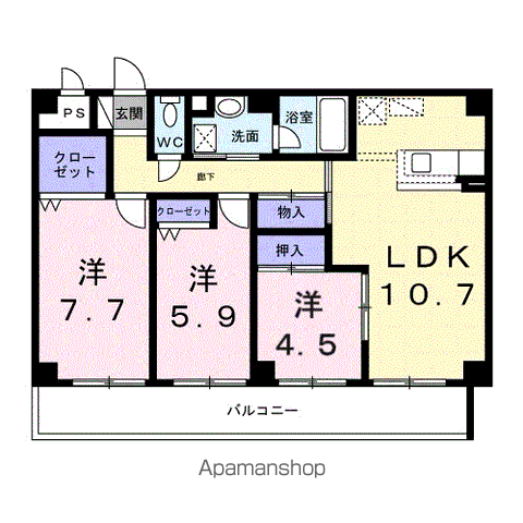 プラザ初雪A-Ⅰ(3LDK/5階)の間取り写真