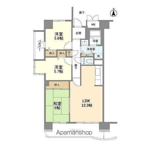 グランデージ住之江(3LDK/1階)の間取り写真