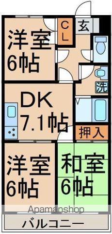 ヒルトップD棟(3DK/3階)の間取り写真