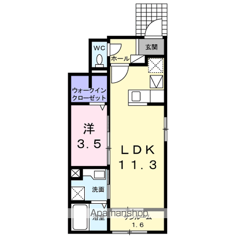 ワイズ アドニス Ⅲ A(1LDK/1階)の間取り写真