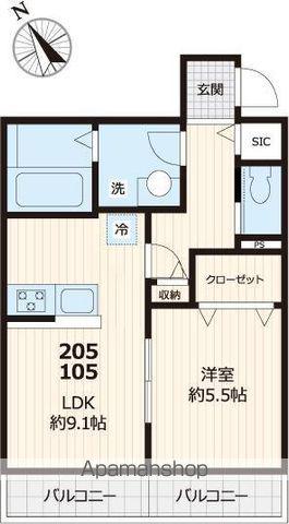 エルメゾン武蔵野2(1LDK/1階)の間取り写真