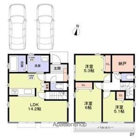 東武鉄道野田線 大和田駅(埼玉) 徒歩8分 2階建 築3年(3LDK)の間取り写真