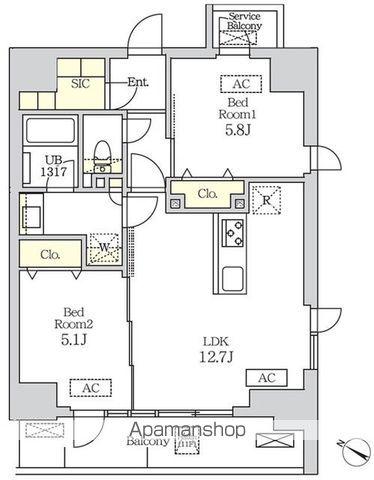 コスモグラシア新宿西早稲田(2LDK/11階)の間取り写真