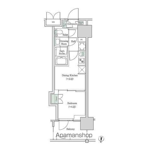 ブルックサイドレジデンス木場(1DK/9階)の間取り写真