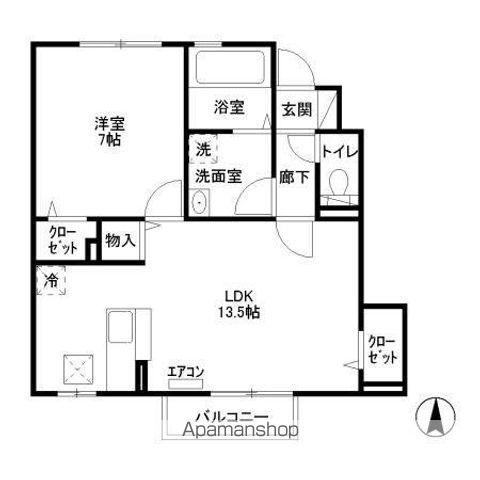 カスターノ A棟(1LDK/1階)の間取り写真