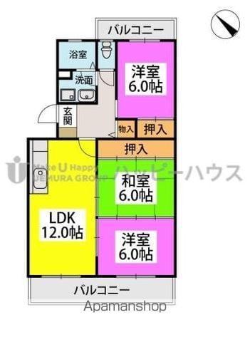 ファミーユ筑紫(3LDK/3階)の間取り写真