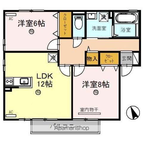 リビングタウン水口D棟(2LDK/2階)の間取り写真