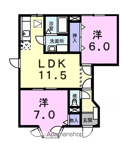 ウエストコートC(2LDK/1階)の間取り写真