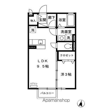 ウィルスクエアD(1LDK/2階)の間取り写真