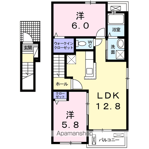 ハッピーメゾンⅦ A(2LDK/2階)の間取り写真