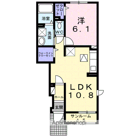 メゾン ド リバーサイド(1LDK/1階)の間取り写真