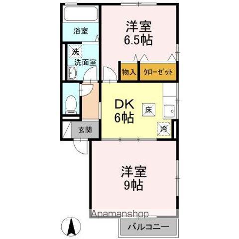 リビングタウン高岡A棟(2DK/1階)の間取り写真