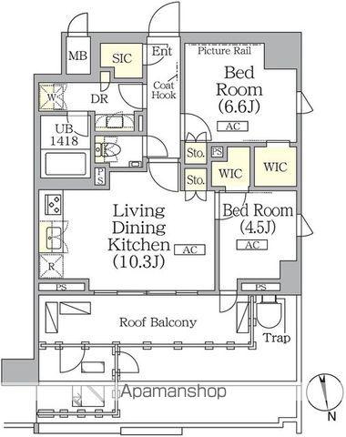 ザ・パークハビオ神楽坂レジデンスサウス(2LDK/10階)の間取り写真