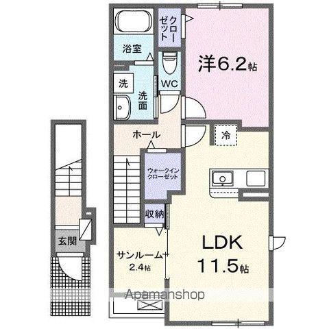 ル・ボヌール三木Ⅷ(1LDK/2階)の間取り写真