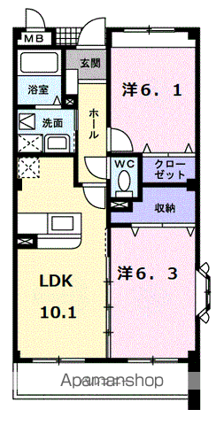 フォレスタ ヴェルデ(2LDK/3階)の間取り写真