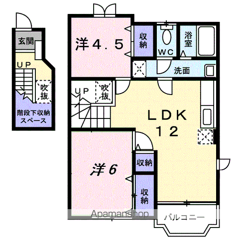 金丸第二ハイツB(2LDK/2階)の間取り写真