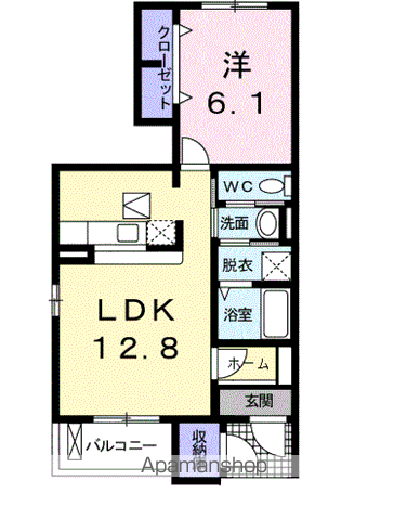 グラシュー・メゾンB(1LDK/1階)の間取り写真